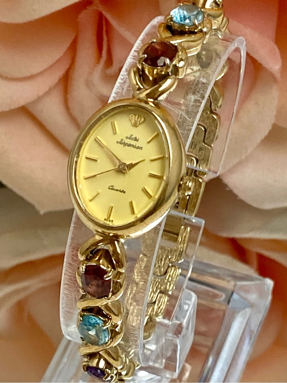 Vintage Jules Jurgensen Gemstone Accented Band Dainty Ladies Cocktail Watch